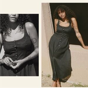 Doen Lantana Dress Black Ramie Maxi Sheer Sleeveless XXS EUC